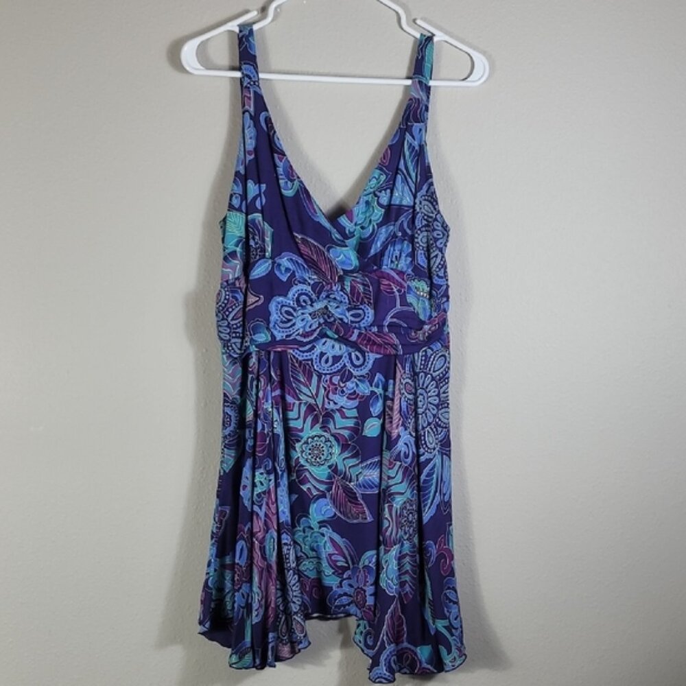 Vintage Y2K Margarita Flowy Floral Dress Size M Blue Purple Boho Fairy Asymm